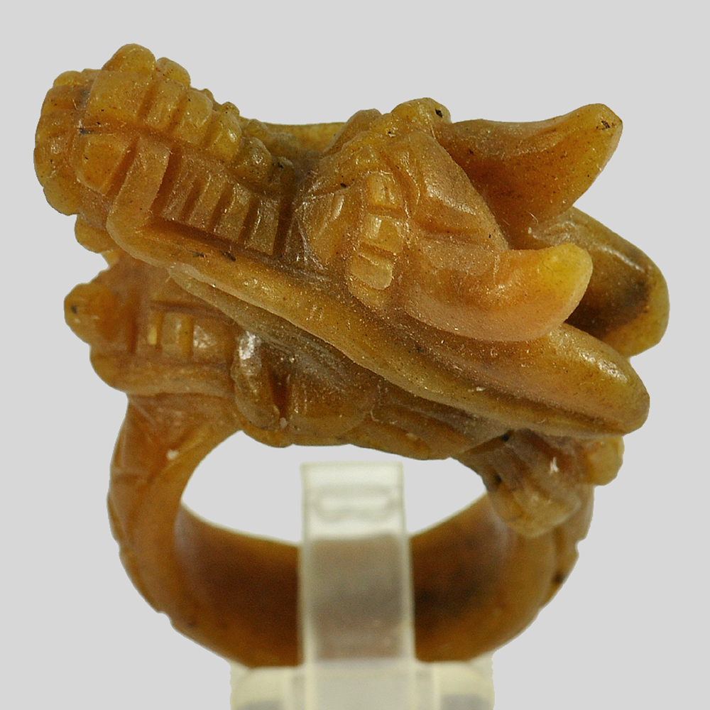 Brown Jade Dragon Carving Ring Size 8 Natural Gemstone Unheated 78.97 Ct.