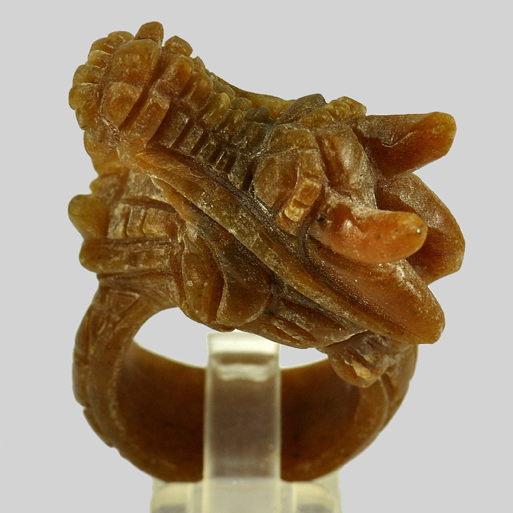 Brown Jade Dragon Carving Ring Size 8 Natural Gemstone 80.00 Ct. 41 x 19 Mm.