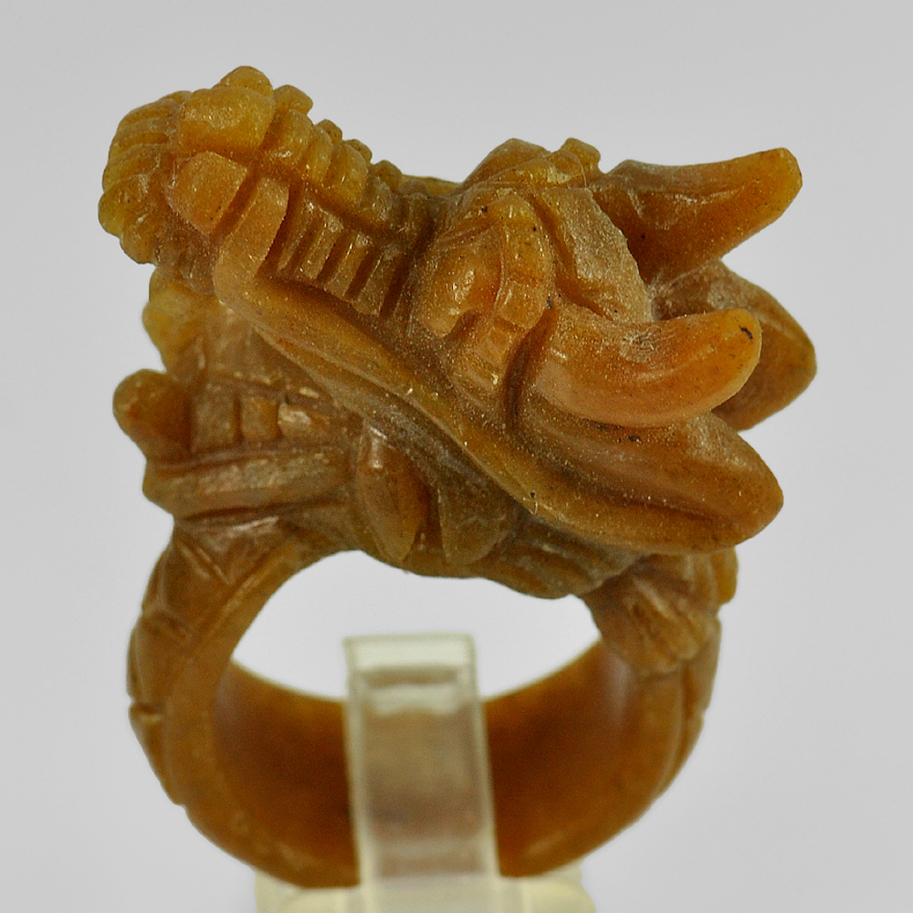 Brown Jade Dragon Carving Ring 73.11 Ct. Natural Unheated Gemstone Size 8