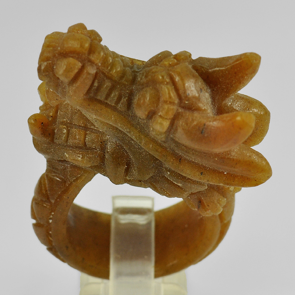 Brown Jade Dragon Carving Ring Size 8 Natural Gemstone 84.25 Ct. 43 x 18 Mm.