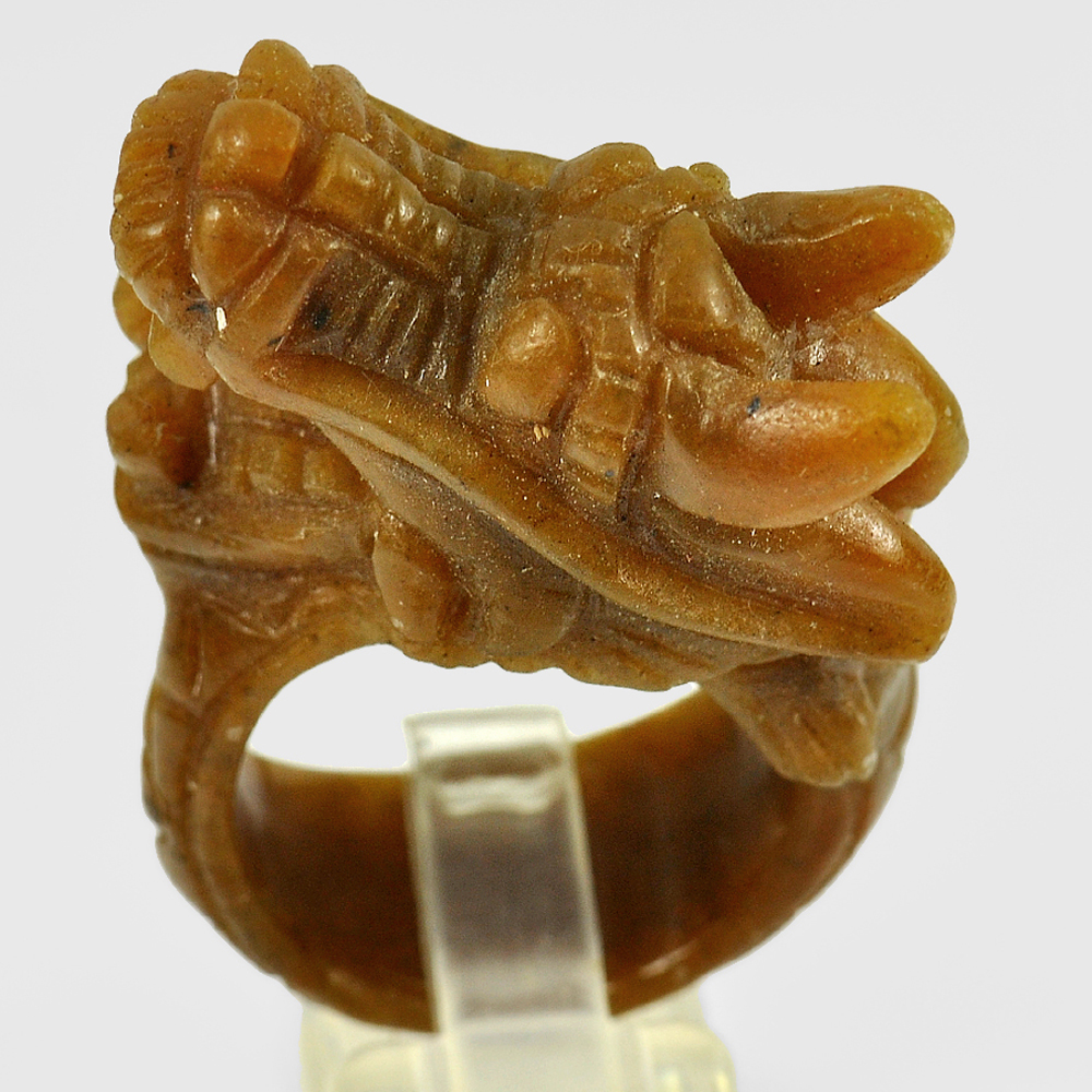 Brown Jade Dragon Carving Ring Size 10 Natural Unheated Gemstone 86.47 Ct.