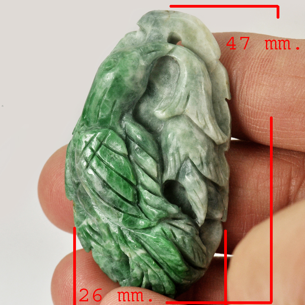 Green White Jade Bird Carving Size47x26 mm. 80.89 Ct. Natural Gemstone Unheated