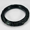 318.41 Ct. Nice Natural Green Black Bangle Jade Carved Dragon