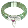 403.22 Ct. Beautiful Natural Green Jade Bangle with Real Silver and Gem Red Ruby
