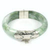 White Green Jade Bangle with Silver Diameter 60 Mm. 375 Ct. Natural Gemstone