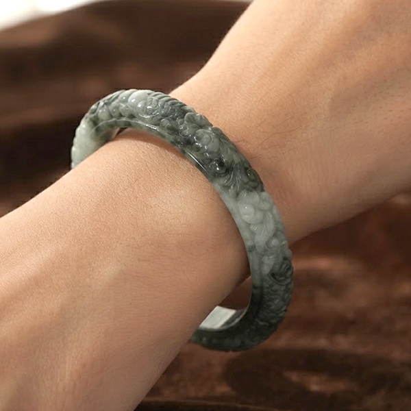 Natural Multi Color Jade Gemstones 243.89 Ct. Bangle Round Carving Shape 70 x 13 Mm.
