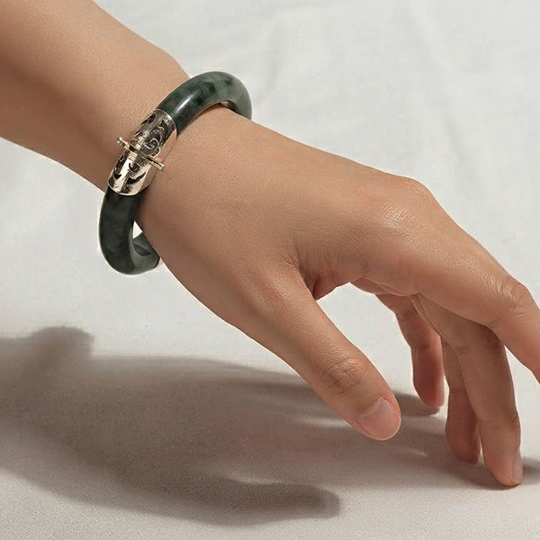 Natural Multi Color Jade Gemstones 425.94 Ct. Bangle Round Cabochon Shape With 925 Sterling Silver