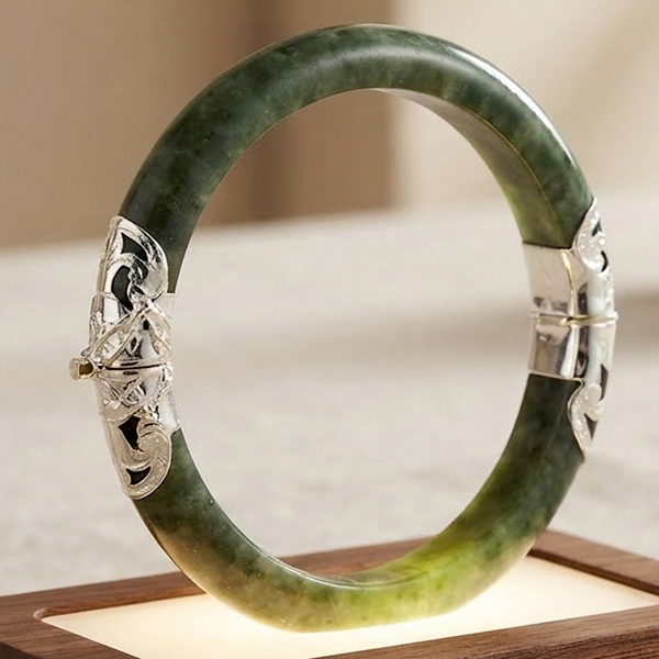 Natural Multi Color Jade Gemstones 269.21 Ct. Bangle Round Cabochon Shape With 925 Sterling Silver