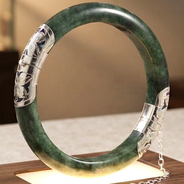 Natural Multi Color Jade Gemstones 377.62 Ct. Bangle Round Cabochon Shape With 925 Sterling Silver