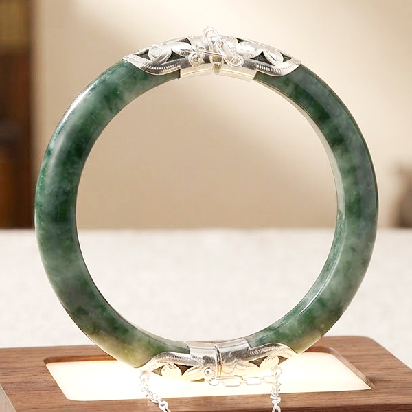 Natural Multi Color Jade Gemstones 339.74 Ct. Bangle Round Cabochon Shape With 925 Sterling Silver