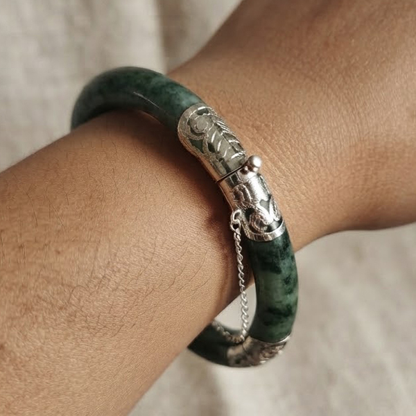 Natural Multi Color Jade Gemstones 342.52 Ct. Bangle Round Cabochon Shape With 925 Sterling Silver