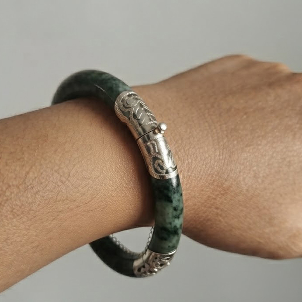Natural Multi Color Jade Gemstones 294.34 Ct. Bangle Round Cabochon Shape With 925 Sterling Silver
