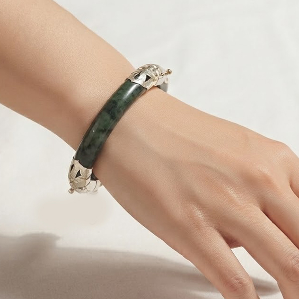 Natural Green Jade Gemstones 354.88 Ct. Bangle Round Cabochon Shape With 925 Sterling Silver