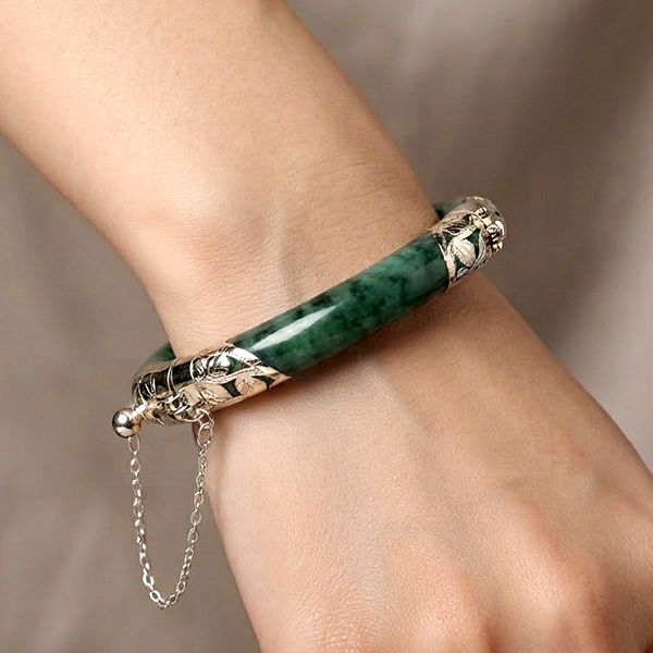 Natural Genuine Multi Color Jade Gemstones 400 Ct. Bangle Round Cabochon With 925 Silver Jewelry