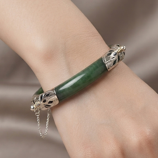 Natural Genuine Multi Color Jade Gemstones 350 Ct. Bangle Round Cabochon With 925 Silver Jewelry