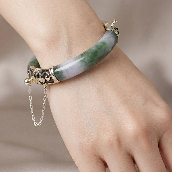 Natural Genuine Multi Color Jade Gemstones 475 Ct. Bangle Round Cabochon With 925 Silver Jewelry