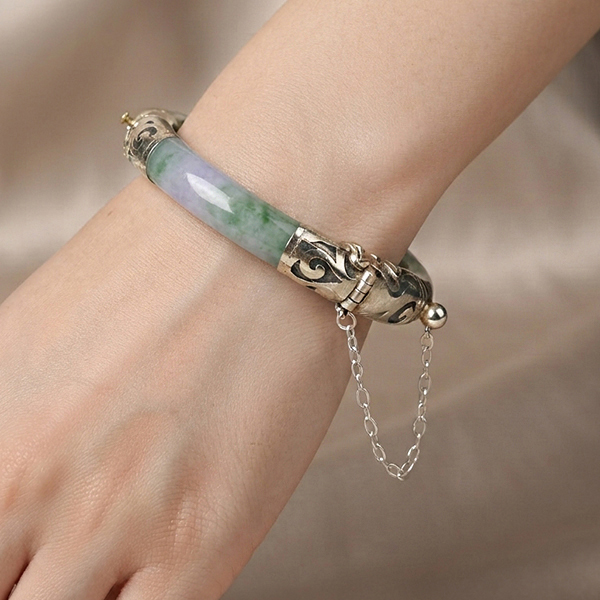Natural Genuine Multi Color Jade Gemstones 480 Ct. Bangle Round Cabochon With 925 Silver Jewelry