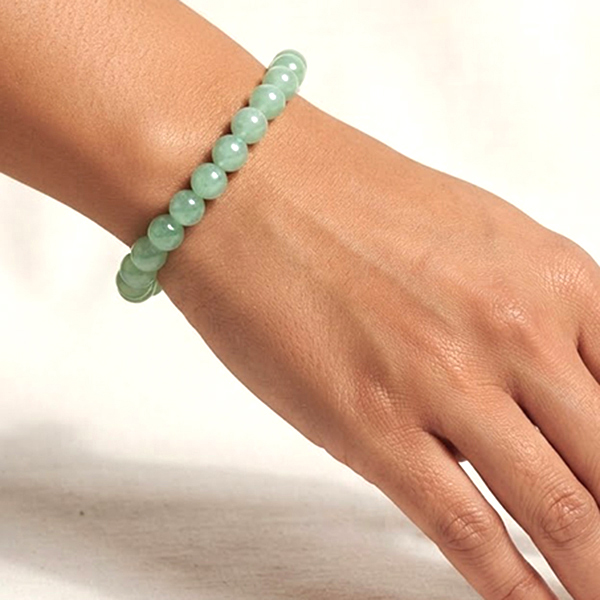 Natural Type-A Green Jade Gemstones 78.48 Ct. Beads Round Cabochon Shape Flexibility Bracelet