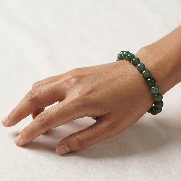Natural Type-A Green Jade Gemstones 71.10 Ct. Beads Round Cabochon Shape Flexibility Bracelet
