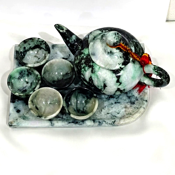 Natural Genuine Multi Color Jade Gemstones 9500 Ct. Kettle Tea Drink set Carving