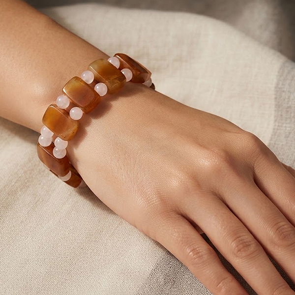 Natural Honey and White Jade Gemstones 253.57 Ct. Beads Flexibility Bracelet and Mixed Shape