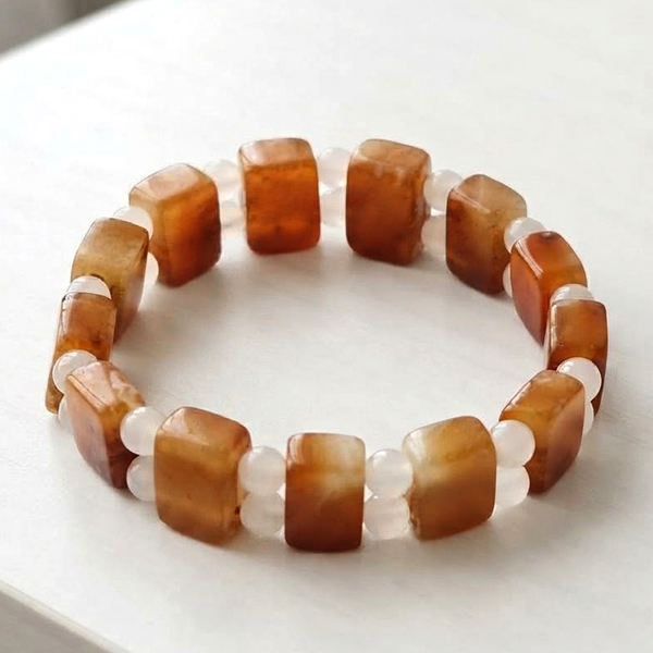 Natural Honey and White Jade Gemstones 235.98 Ct. Beads Flexibility Bracelet and Mixed Shape